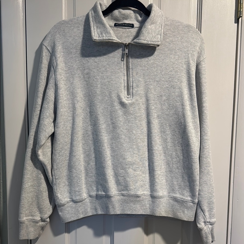 Brandy Melville Light Gray Zip-Up Sweater